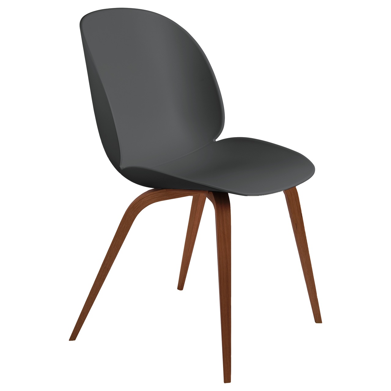 Gubi  Stuhl 'Beetle Dining' American Walnut Semi Matt Lacquered, Black, Kunststoffgleiter