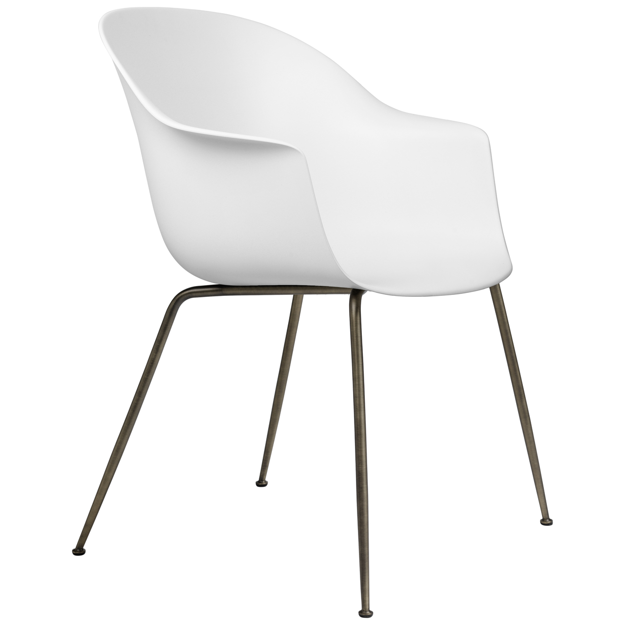 Gubi Stuhl 'Bat' Conic - Ungepolstert Antique Brass, Alabaster White, Plastikgleiter