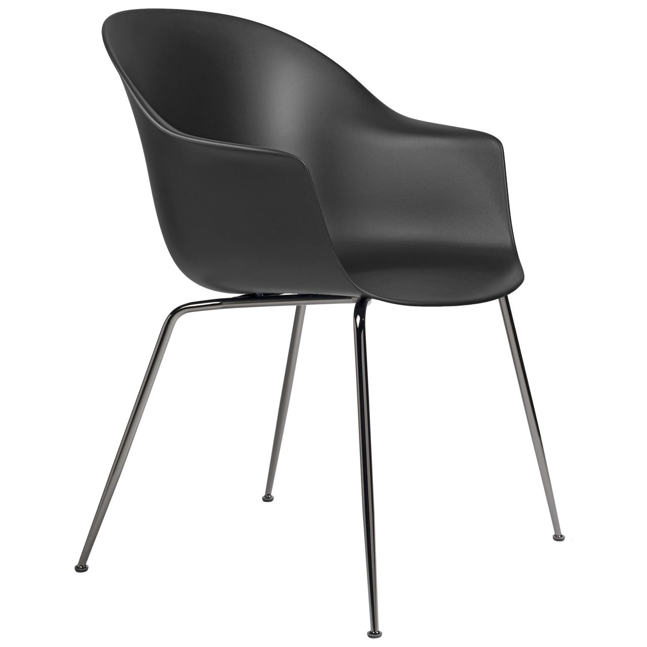 Gubi Stuhl 'Bat' Conic - Ungepolstert Black Chrome, Black, Plastikgleiter