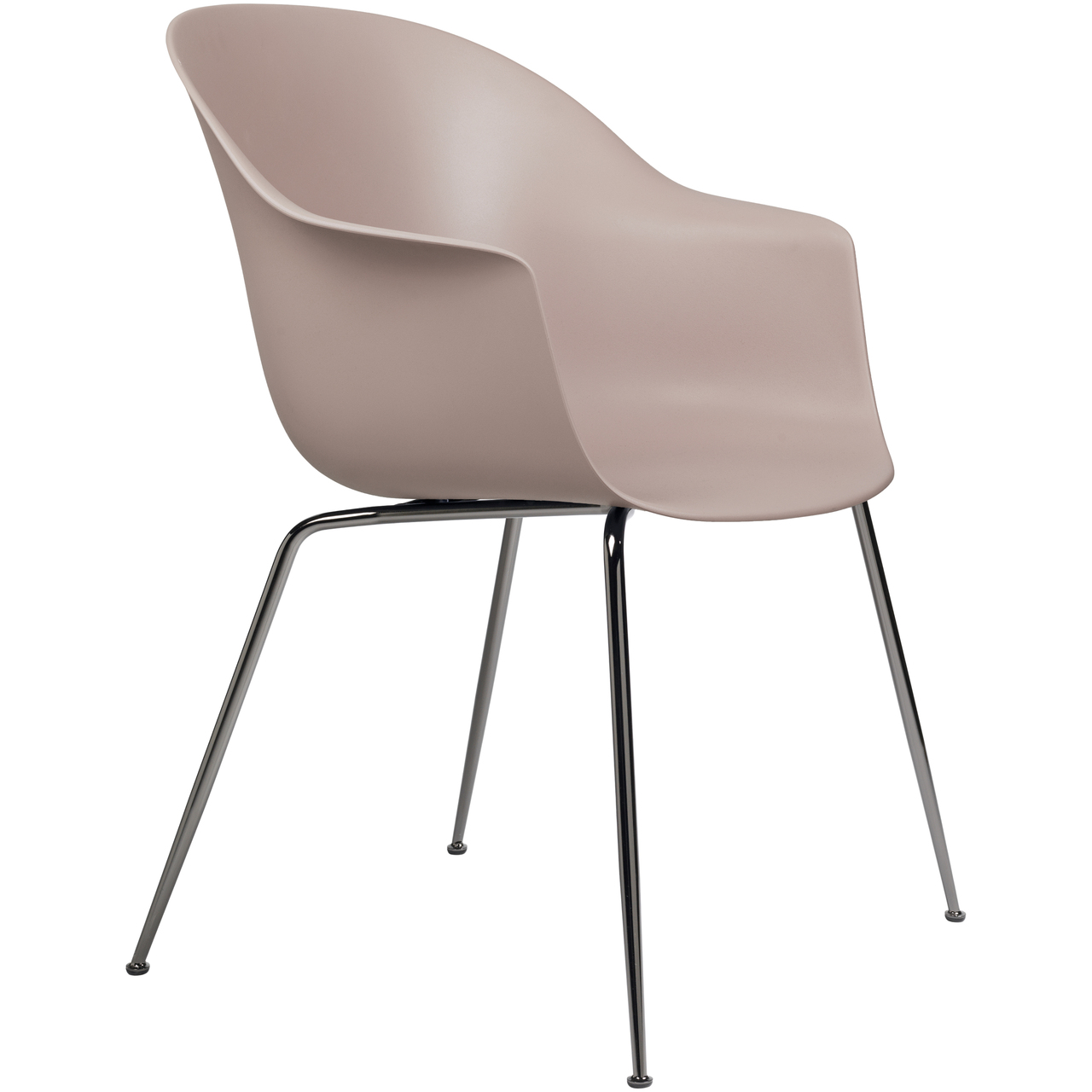 Gubi Stuhl 'Bat' Conic - Ungepolstert Black Chrome, Sweet Pink, Plastikgleiter