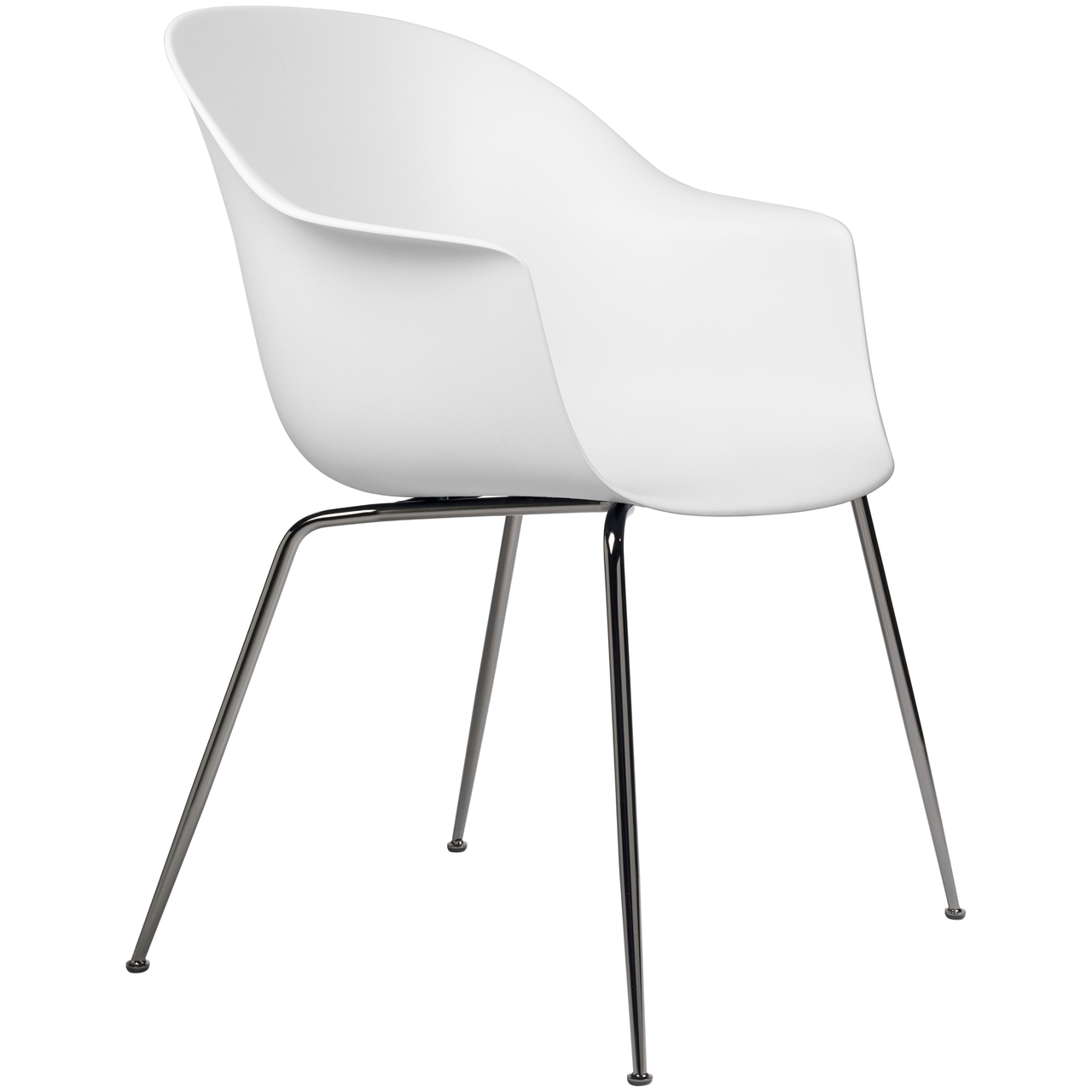 Gubi Stuhl 'Bat' Conic - Ungepolstert Black Chrome, Alabaster White, Plastikgleiter