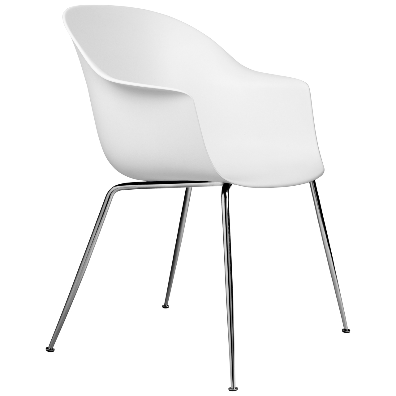 Gubi Stuhl 'Bat' Conic - Ungepolstert Chrome, Alabaster White, Plastikgleiter