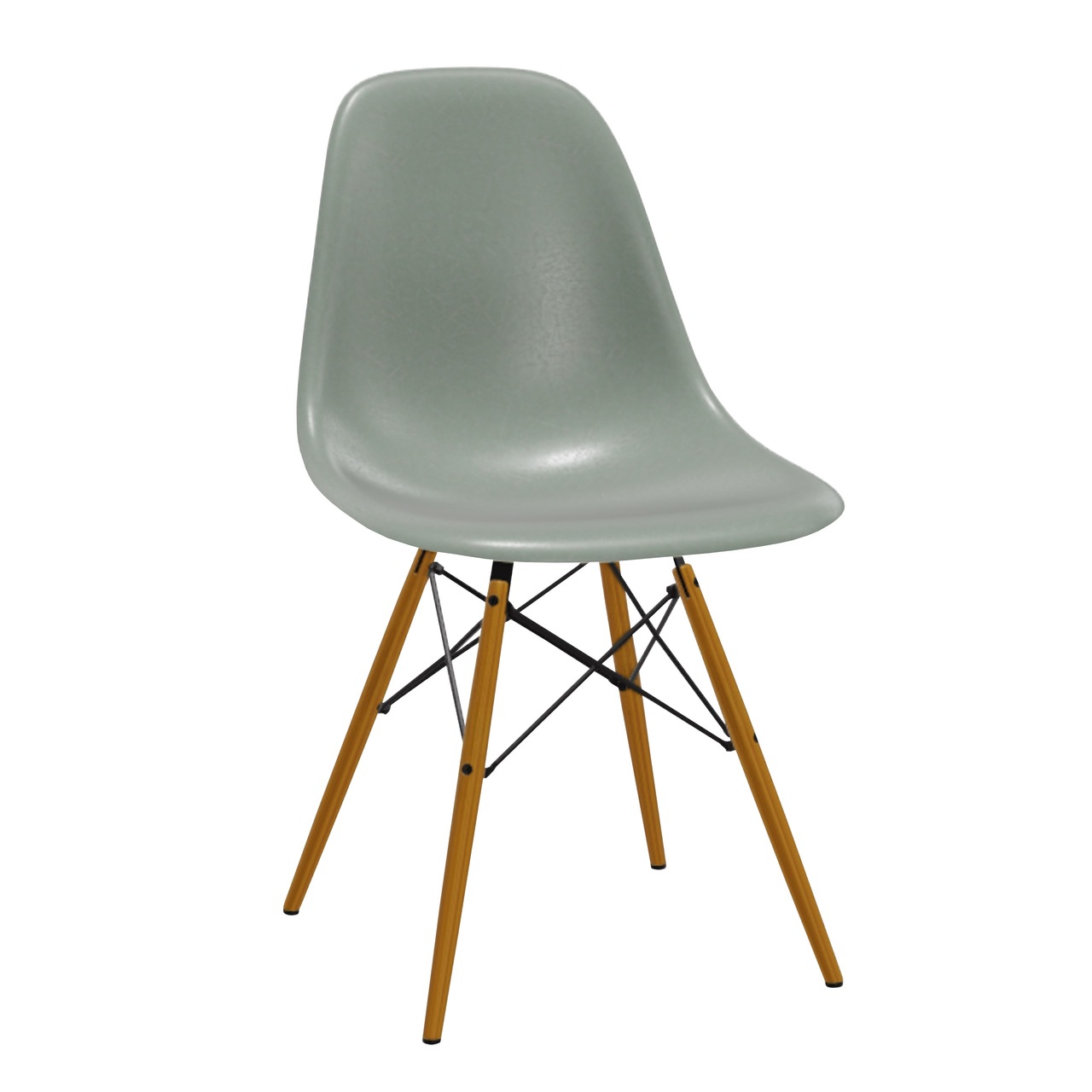 Vitra Eames Fiberglass Side Chair DSW ohne Sitzpolster 05 Sea Foam Green, Esche honigfarben 65, Gleiter basic dark für Teppichboden 04