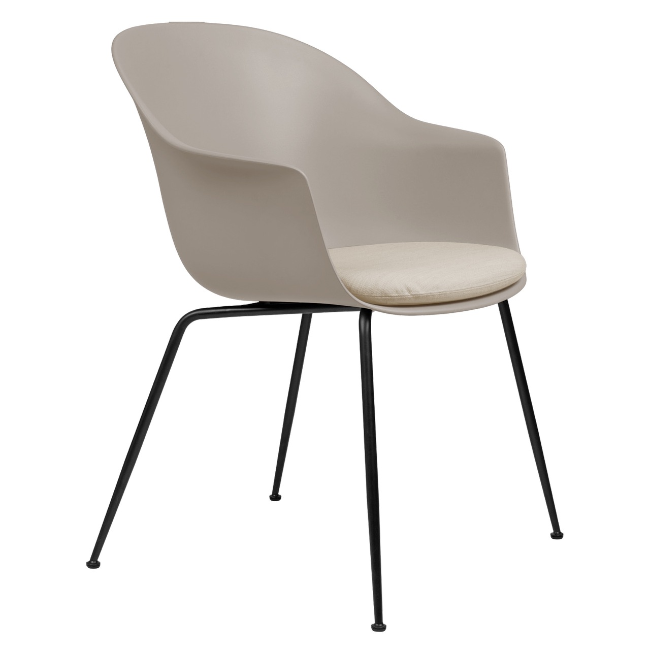 Gubi Stuhl 'Bat' Conic - Mit Sitzpolster Black Semi Matt, New Beige, Hellgrau 128 - Velvet
