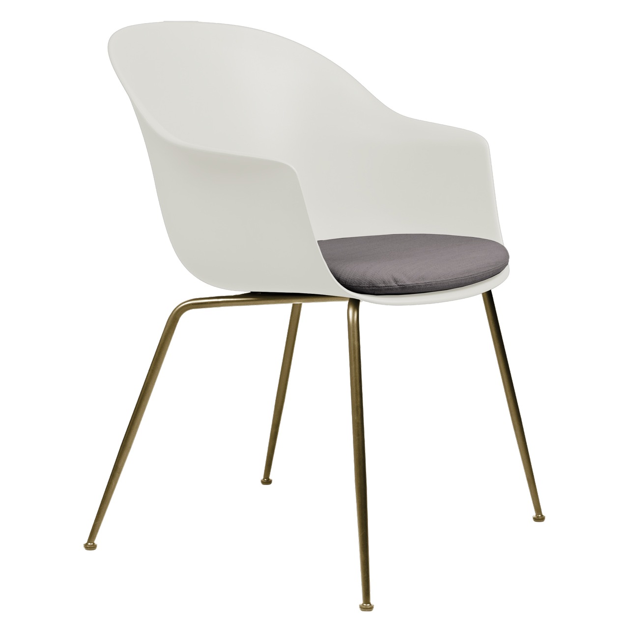 Gubi Stuhl 'Bat' Conic - Mit Sitzpolster Antique Brass, Alabaster White, Taubengrau 129 - Velvet