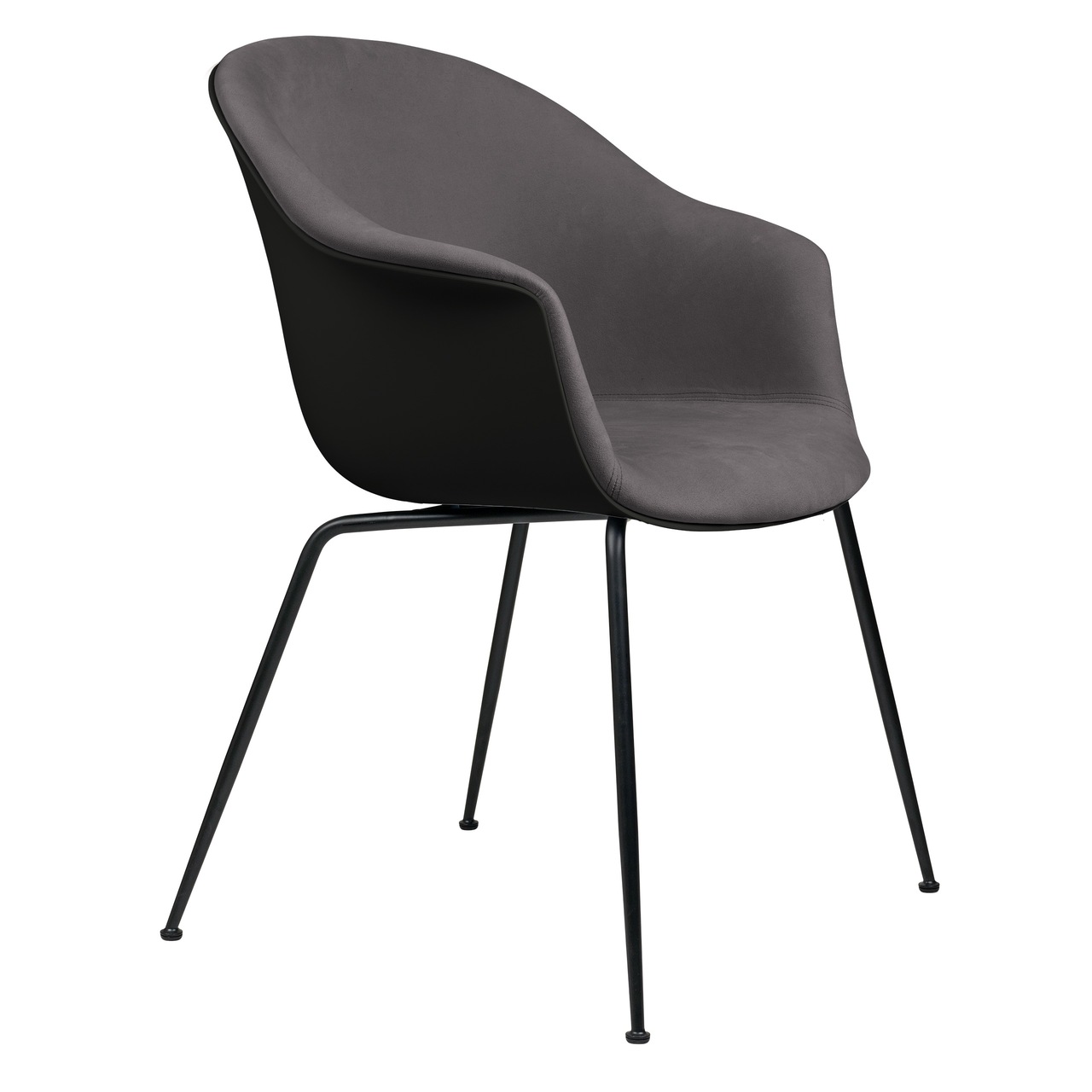 Gubi Stuhl 'Bat' Conic - Vorne gepolstert Black Matt, Black, Taubengrau 129 - Velvet