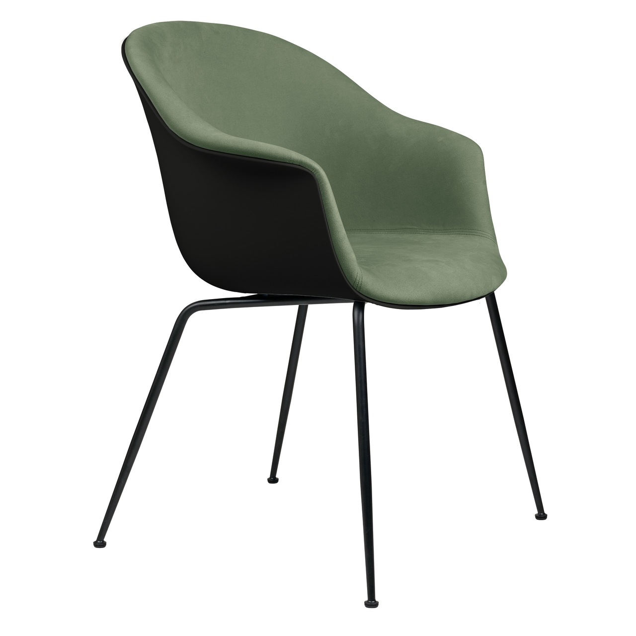 Gubi Stuhl 'Bat' Conic - Vorne gepolstert Black Matt, Black, Flaschengrün 234 - Velvet