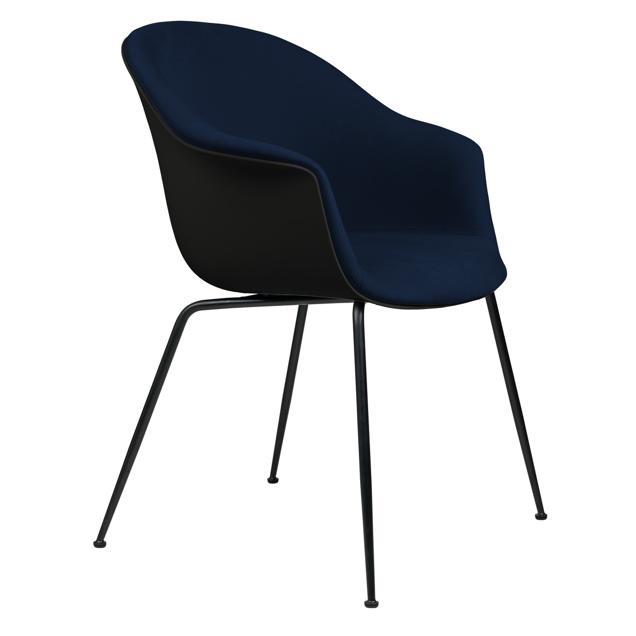 Gubi Stuhl 'Bat' Conic - Vorne gepolstert Black Matt, Black, Saphirblau 420 - Velvet