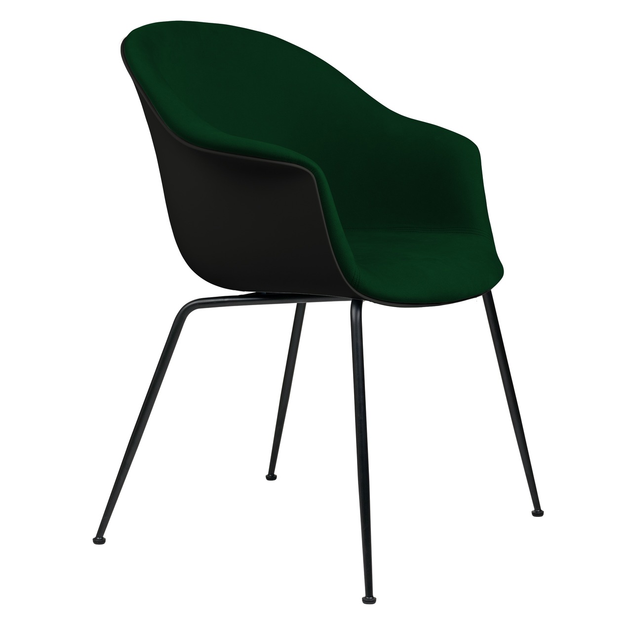 Gubi Stuhl 'Bat' Conic - Vorne gepolstert Black Matt, Black, Dunkelgrün 787 - Velvet