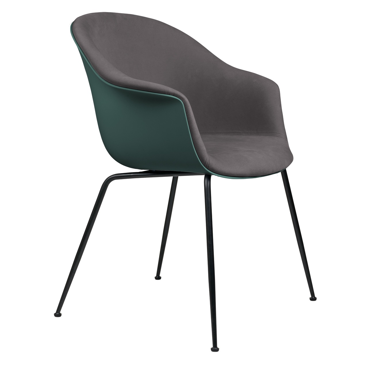 Gubi Stuhl 'Bat' Conic - Vorne gepolstert Black Matt, Dark Green, Taubengrau 129 - Velvet