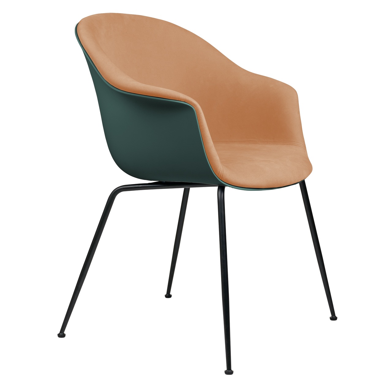 Gubi Stuhl 'Bat' Conic - Vorne gepolstert Black Matt, Dark Green, Rehkitz Beige 208 - Velvet