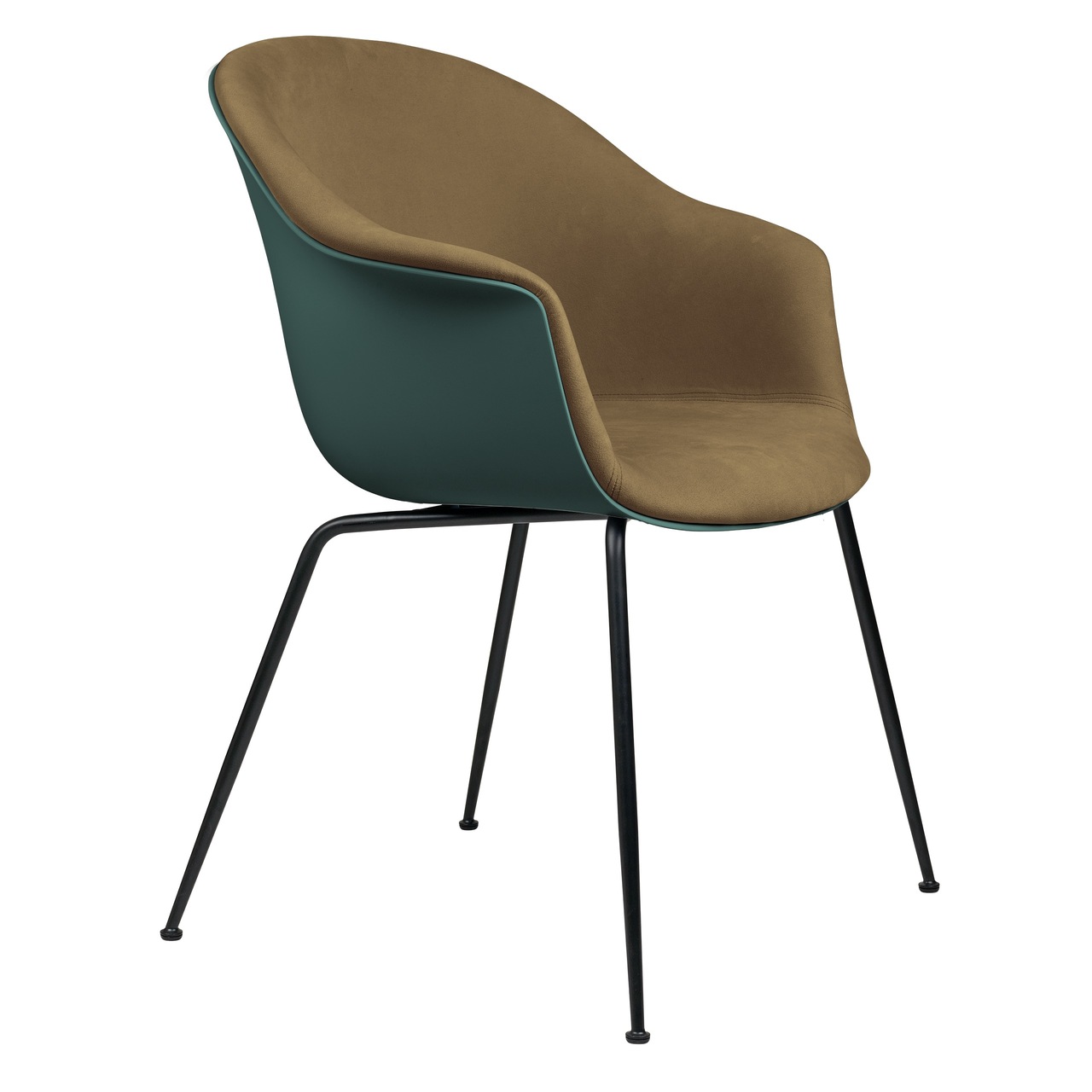 Gubi Stuhl 'Bat' Conic - Vorne gepolstert Black Matt, Dark Green, Graugrün 294 - Velvet