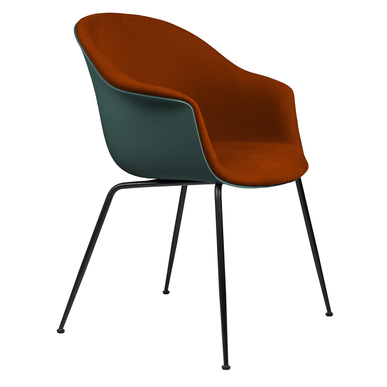 Gubi Stuhl 'Bat' Conic - Vorne gepolstert Black Matt, Dark Green, Rostigesrot 641 - Velvet