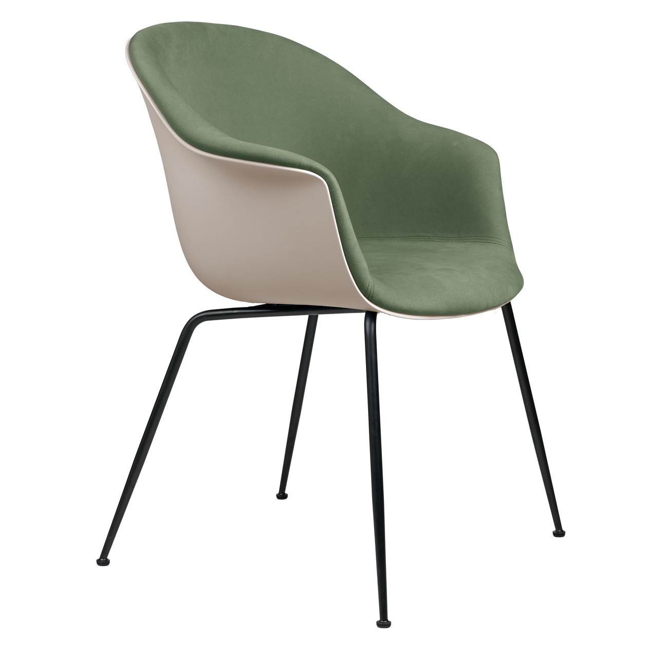 Gubi Stuhl 'Bat' Conic - Vorne gepolstert Black Matt, New Beige, Flaschengrün 234 - Velvet
