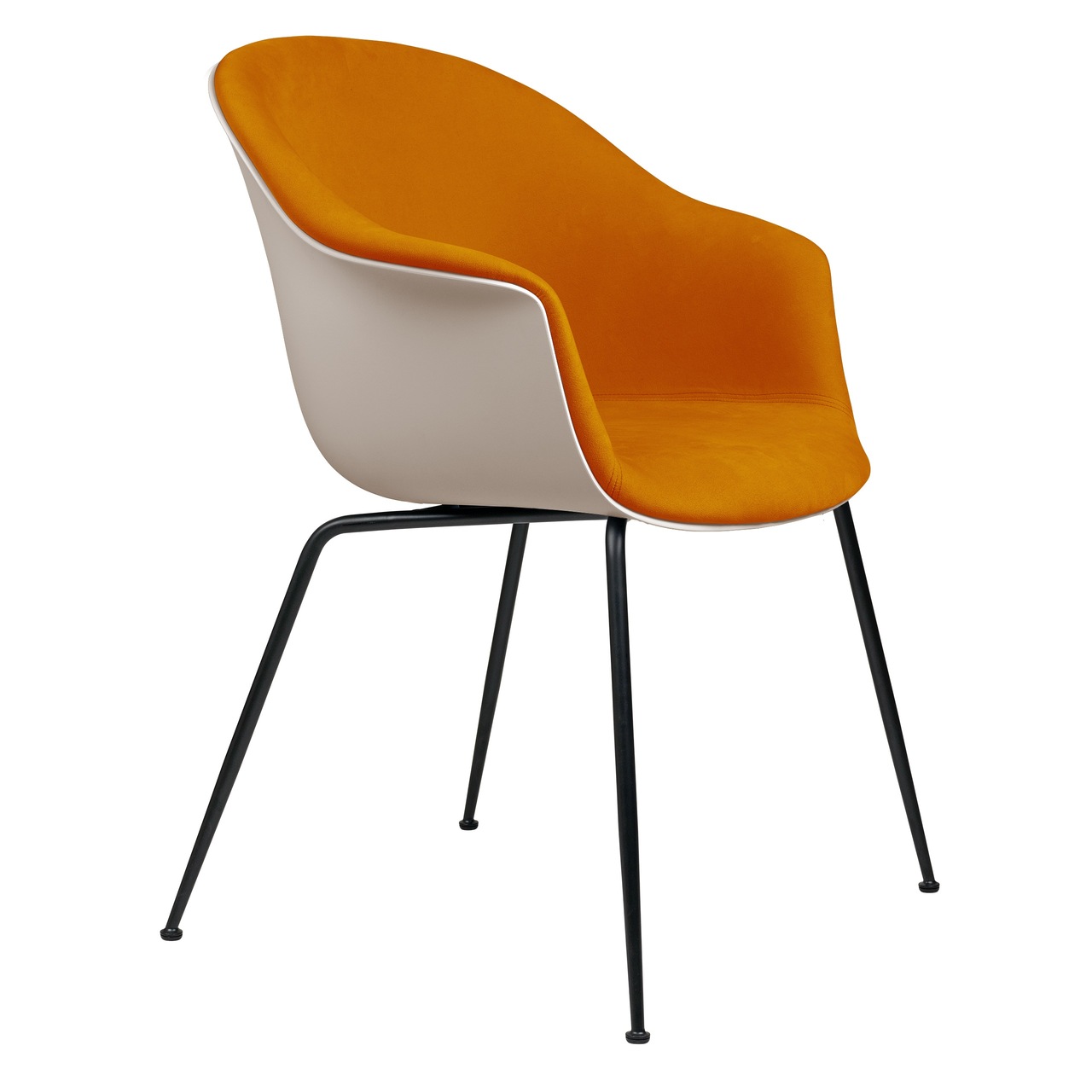 Gubi Stuhl 'Bat' Conic - Vorne gepolstert Black Matt, New Beige, Senf 312 - Velvet