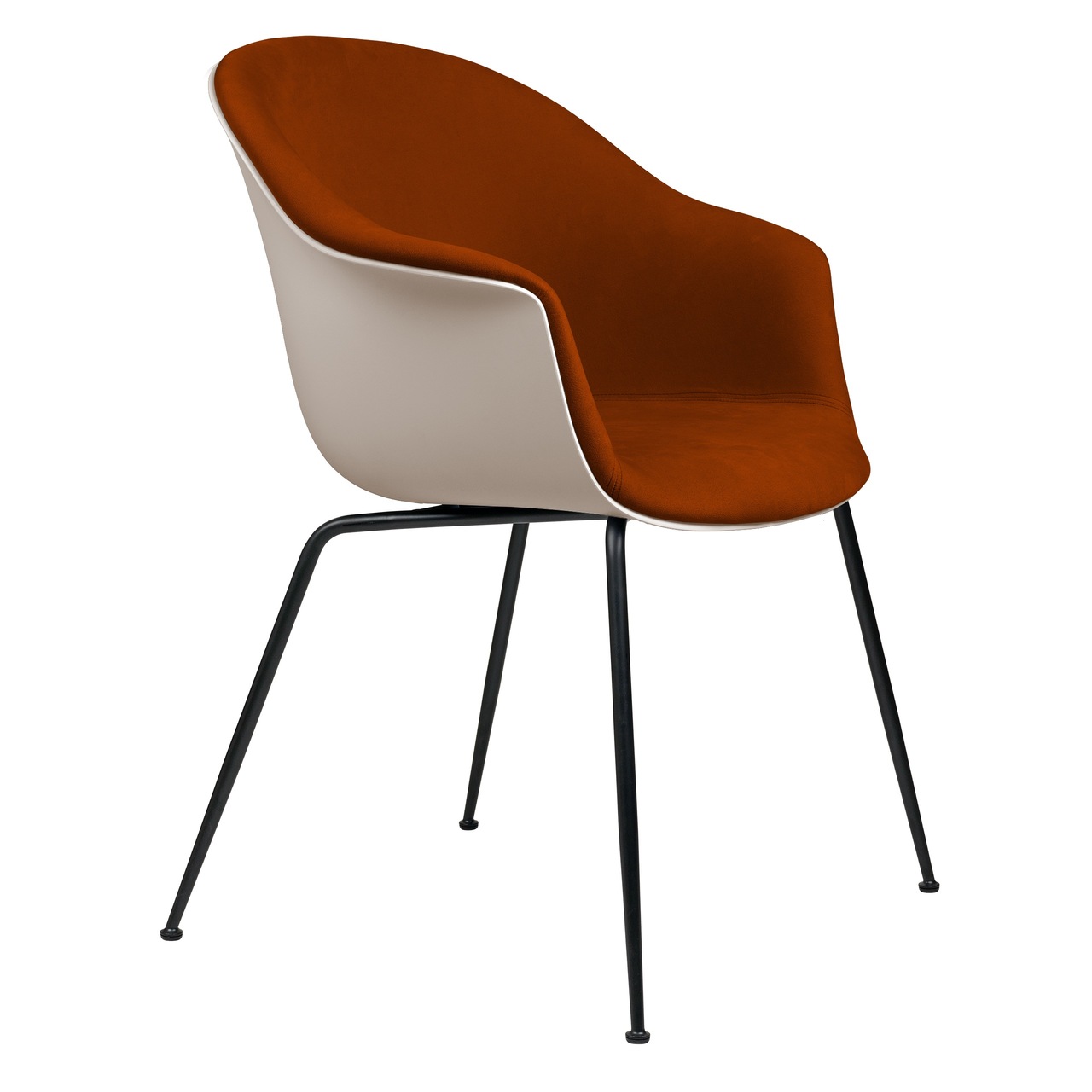 Gubi Stuhl 'Bat' Conic - Vorne gepolstert Black Matt, New Beige, Rostigesrot 641 - Velvet