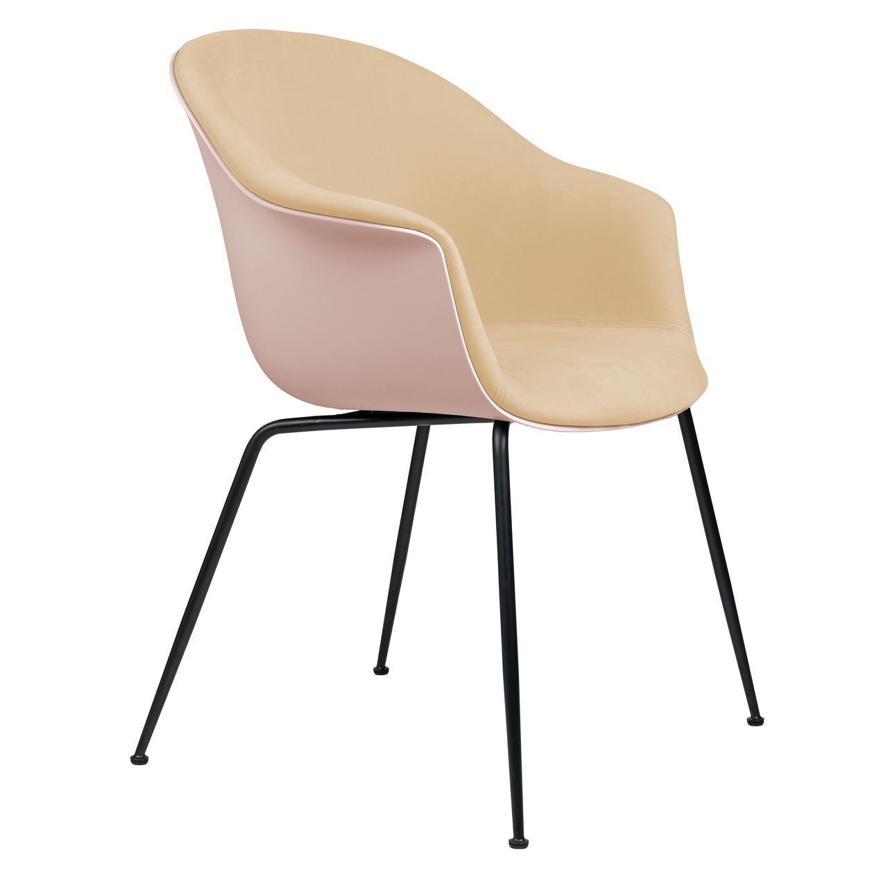 Gubi Stuhl 'Bat' Conic - Vorne gepolstert Black Matt, Sweet Pink, Auster 1032 - Velvet