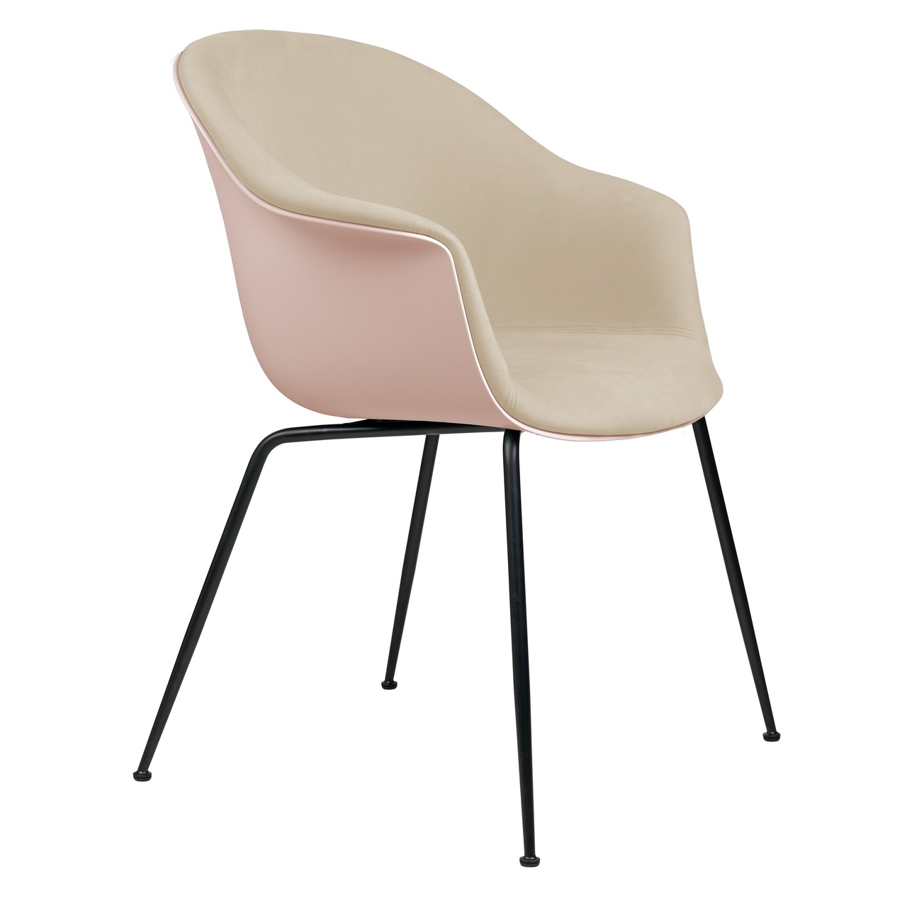 Gubi Stuhl 'Bat' Conic - Vorne gepolstert Black Matt, Sweet Pink, Hellgrau 128 - Velvet