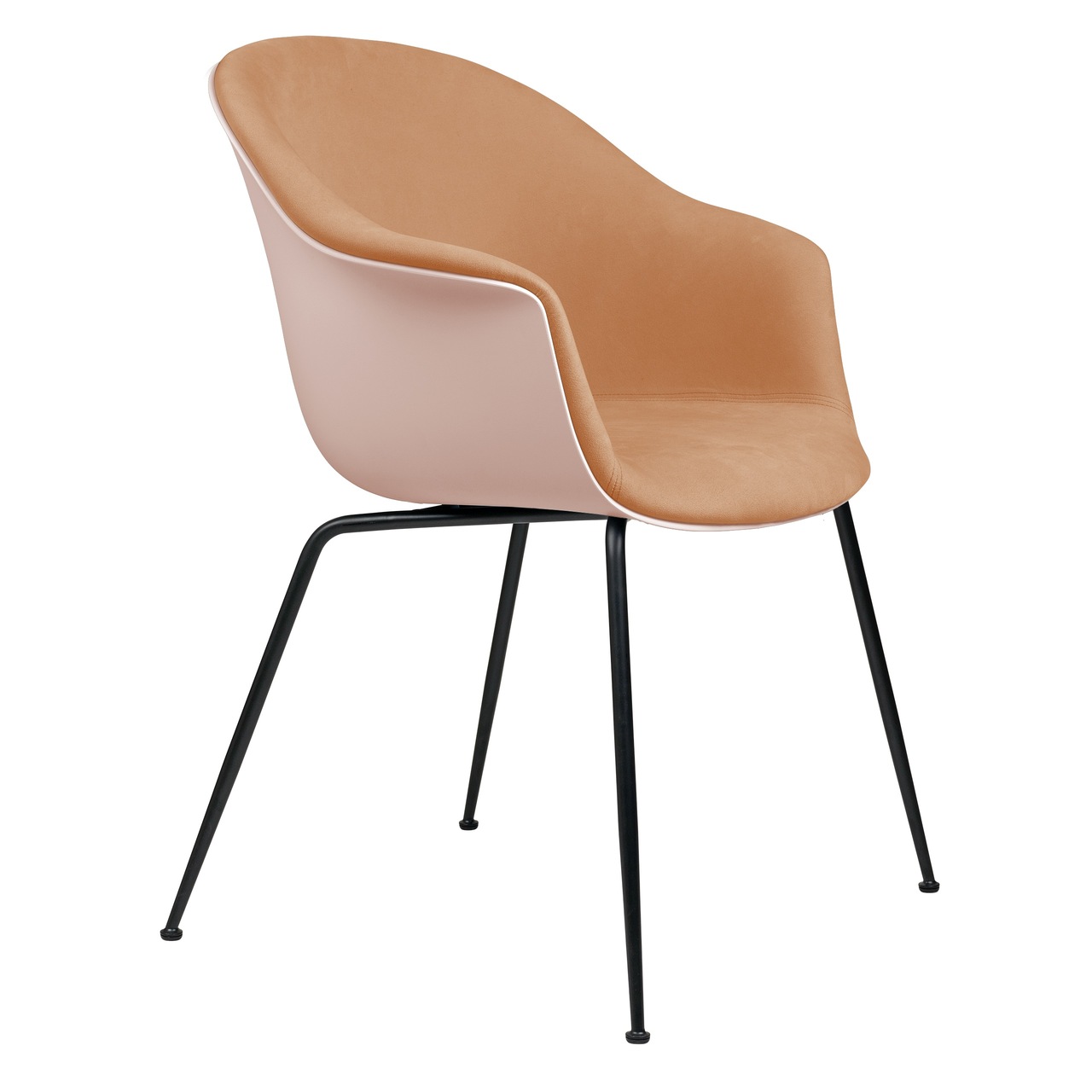 Gubi Stuhl 'Bat' Conic - Vorne gepolstert Black Matt, Sweet Pink, Rehkitz Beige 208 - Velvet