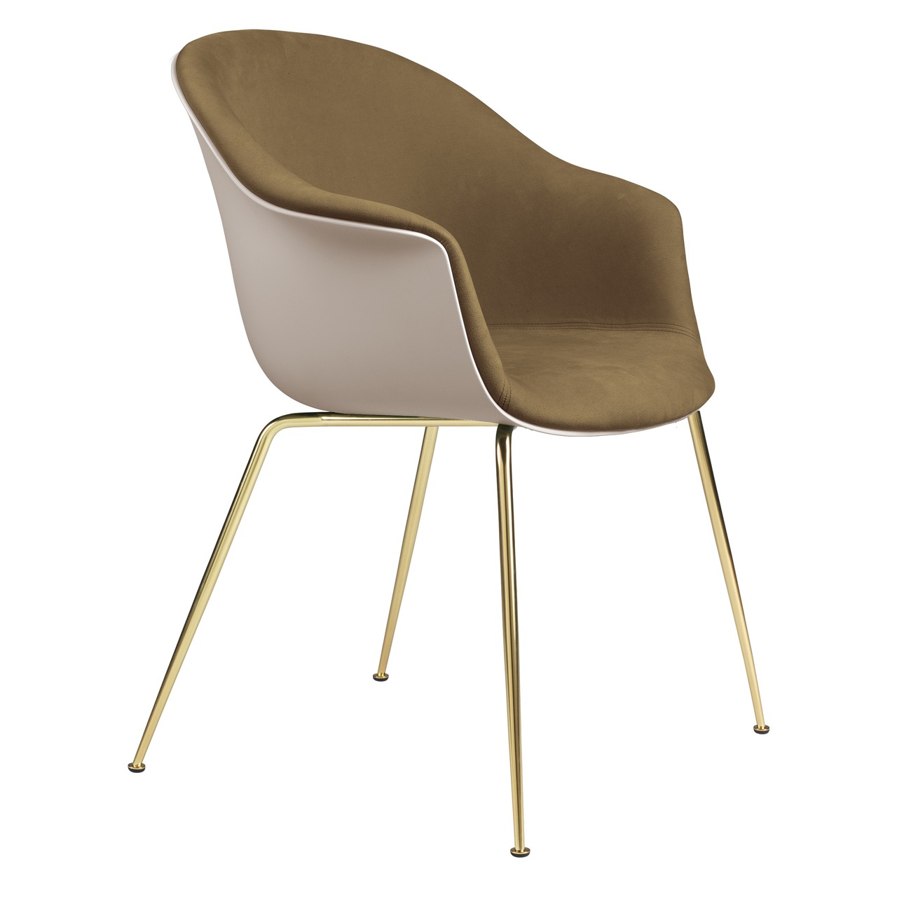 Gubi Stuhl 'Bat' Conic - Vorne gepolstert Brass Semi Matt, New Beige, Graugrün 294 - Velvet