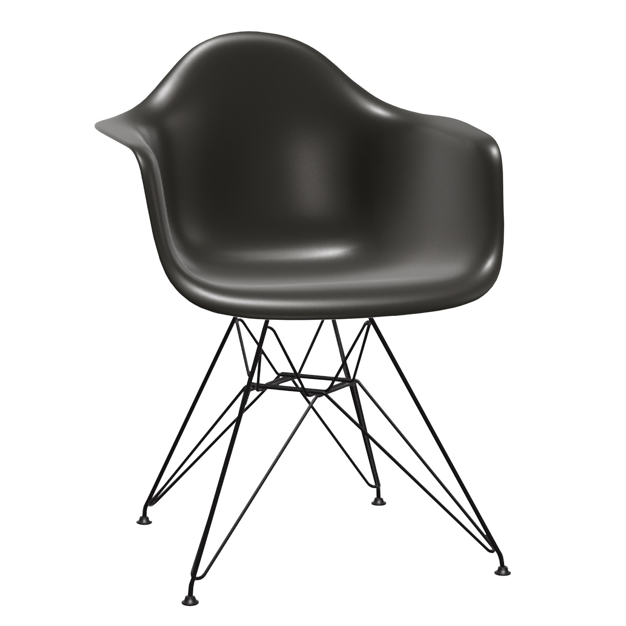 Vitra Eames Plastic Armchair DAR ohne Sitzpolster 12 Tiefschwarz, Basic Dark 30 pulverbeschichtet (glatt), Filzgleiter basic dark für Hartboden 05