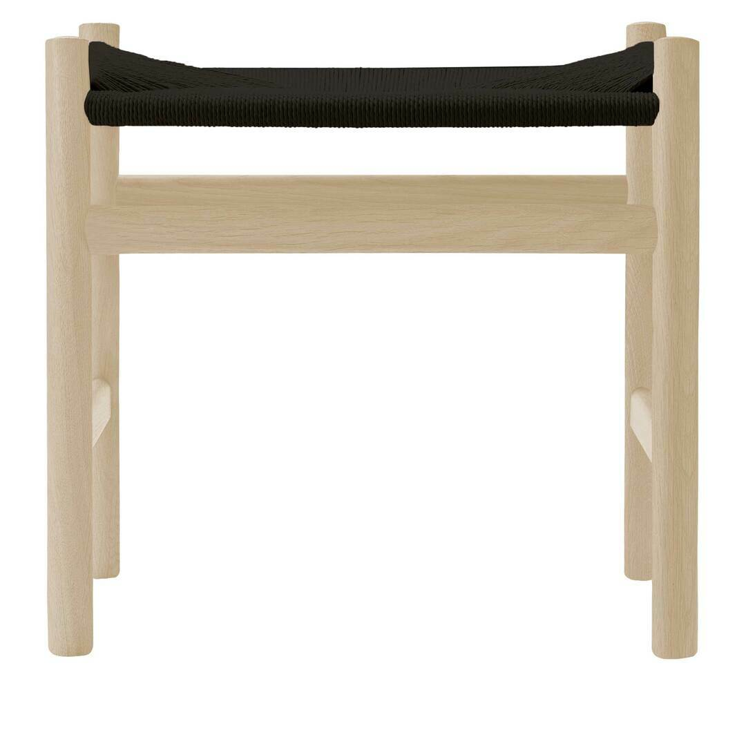 Carl Hansen & Søn Hocker 'CH53' Eiche Weissöl geölt, Papierkordel Schwarz, H: 39 cm