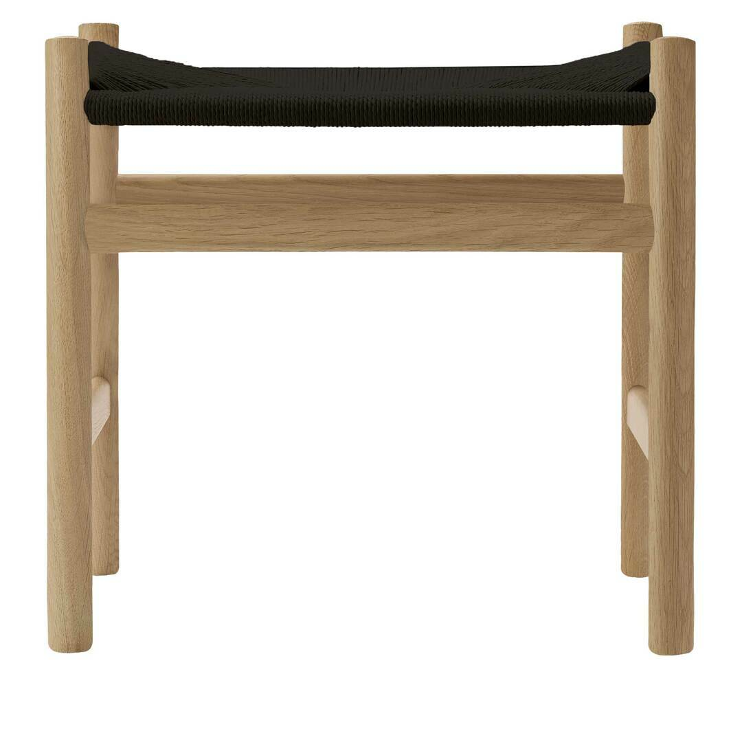 Carl Hansen & Søn Hocker 'CH53' Eiche klarlack, Papierkordel Schwarz, H: 39 cm
