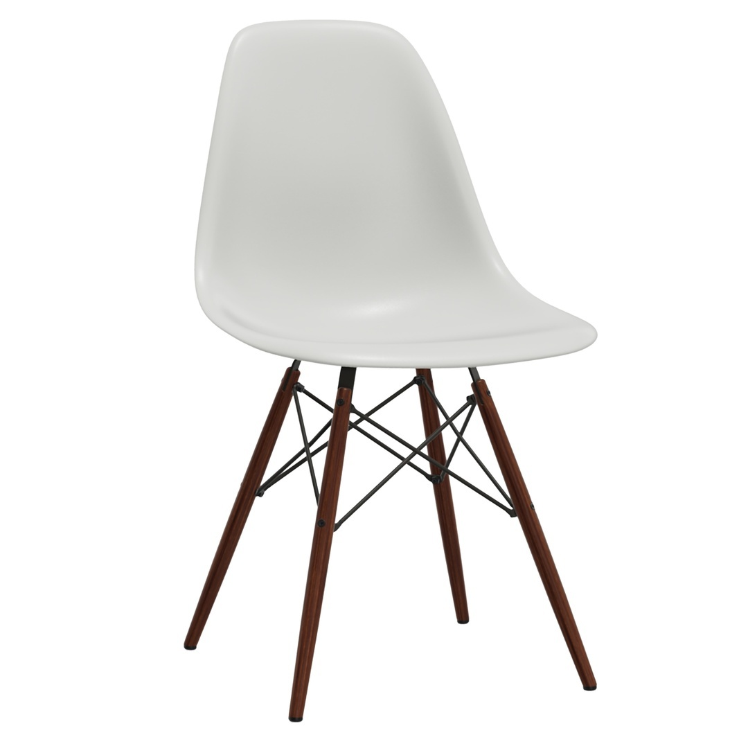 Vitra Eames Plastic Side Chair DSW RE ohne Sitzpolster 85 Cotton white RE, Ahorn dunkel 95, Filzgleiter basic dark für Hartboden 05