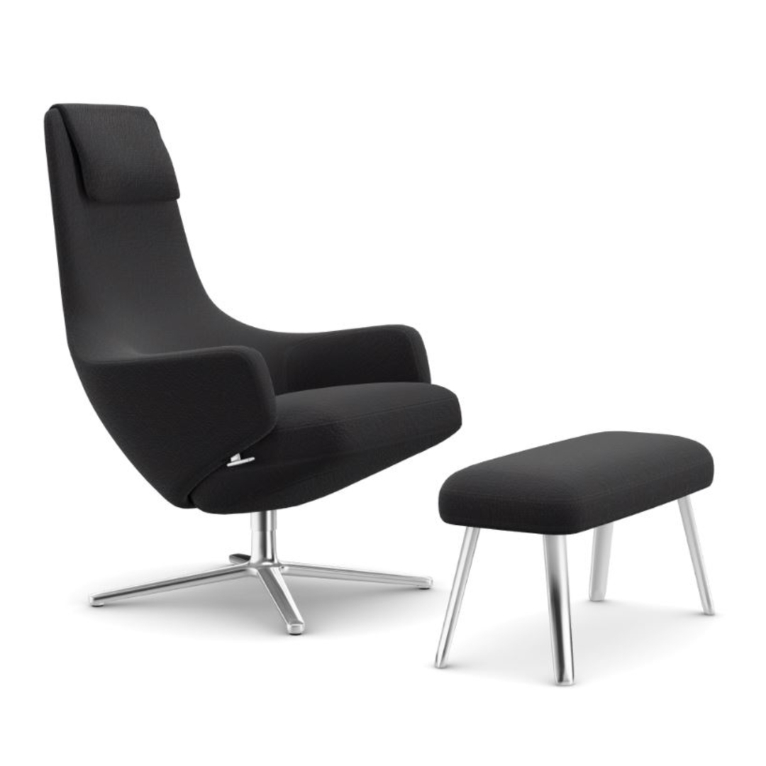 Vitra Repos & Panchina / Filzgleiter für Hartboden Anthrazit-Elephant 06 - Credo, Aluminium poliert 03, H: 45 cm