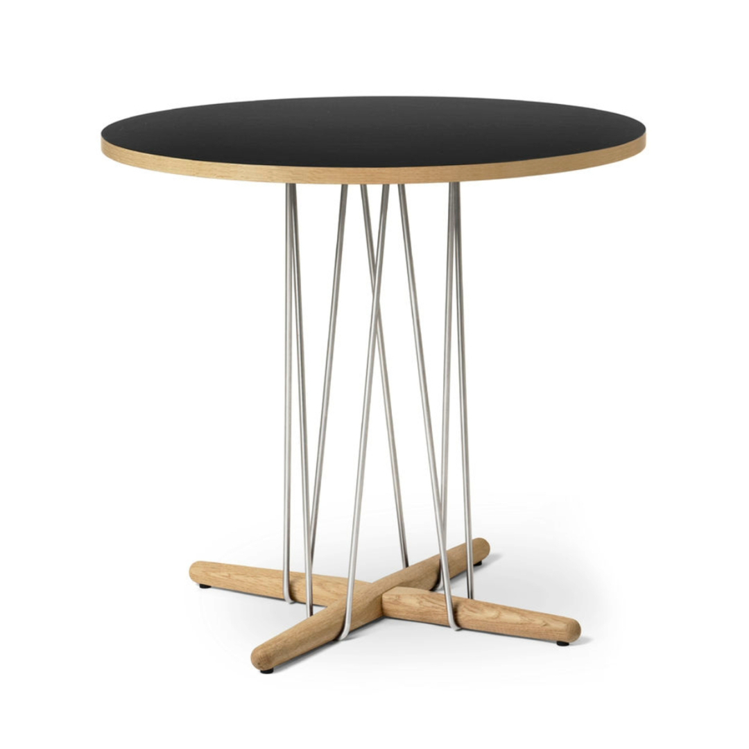 Carl Hansen & Søn E020 Embrace Table Laminate black, Oak oiled, Ø: 79.5 cm, Stainless steel 