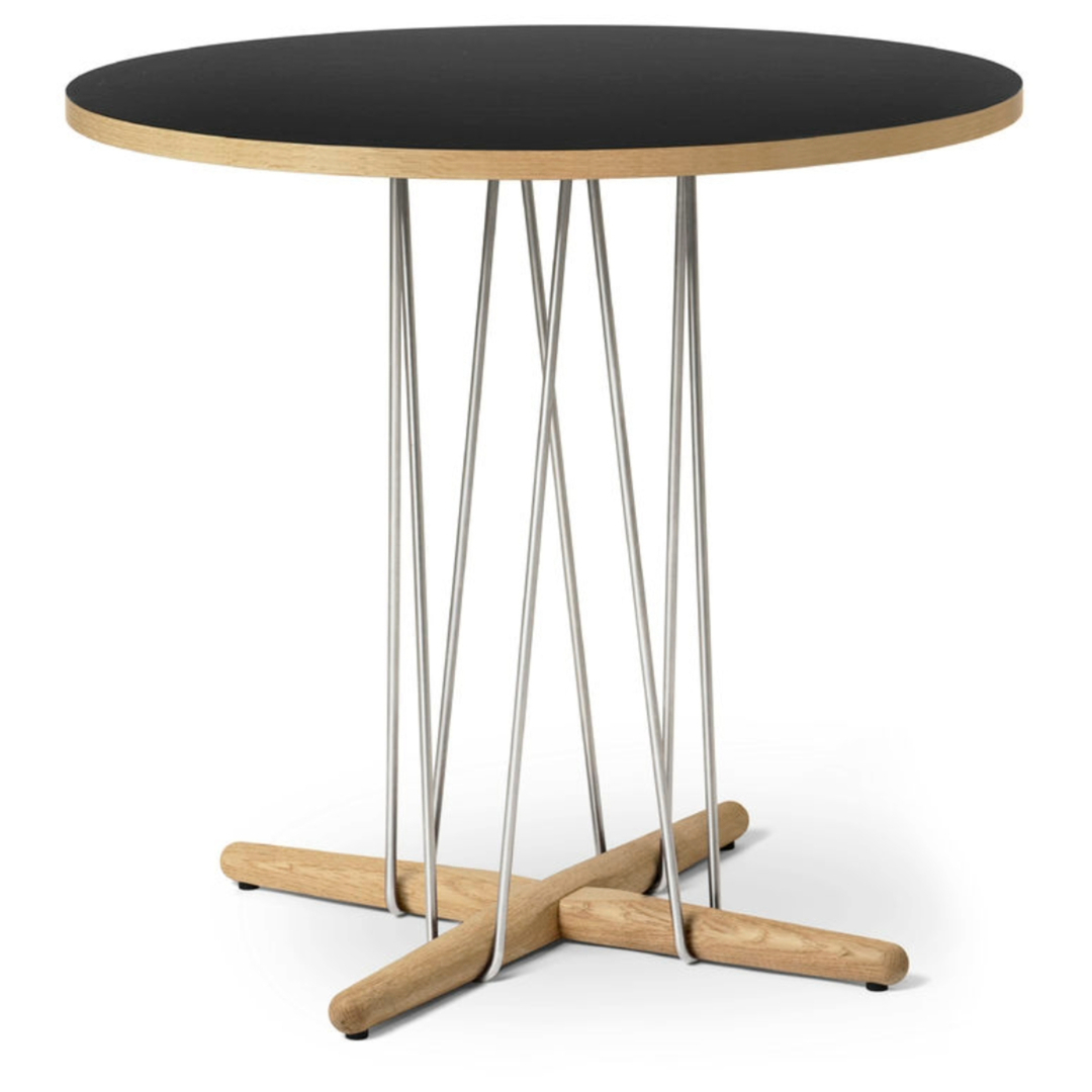 Carl Hansen & Søn E020 Embrace Table Laminate black, Oak soaped, Ø: 139.5 cm, Stainless steel 