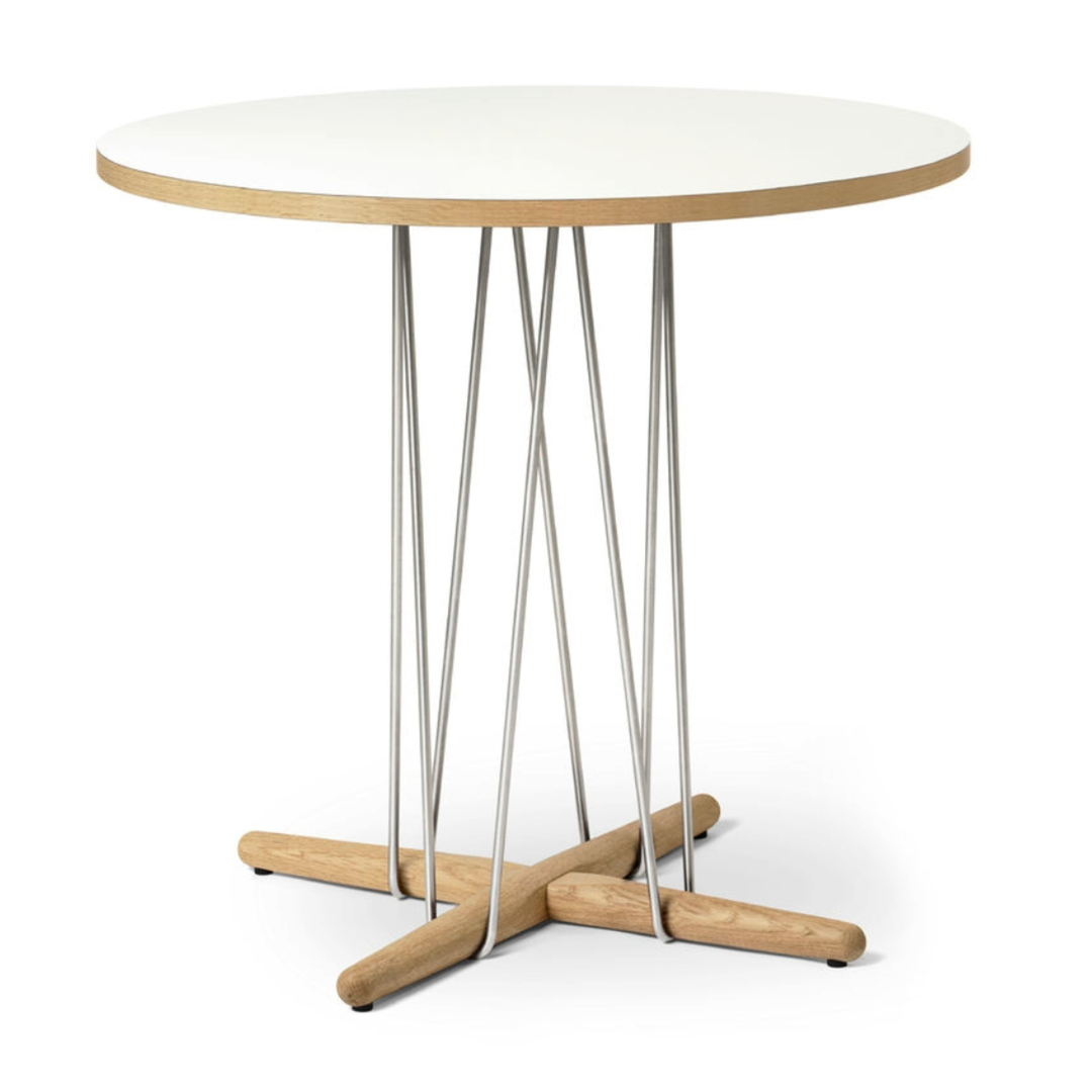 Carl Hansen & Søn E020 Embrace Table Laminate white, Oak oiled, Ø: 110 cm , Stainless steel 