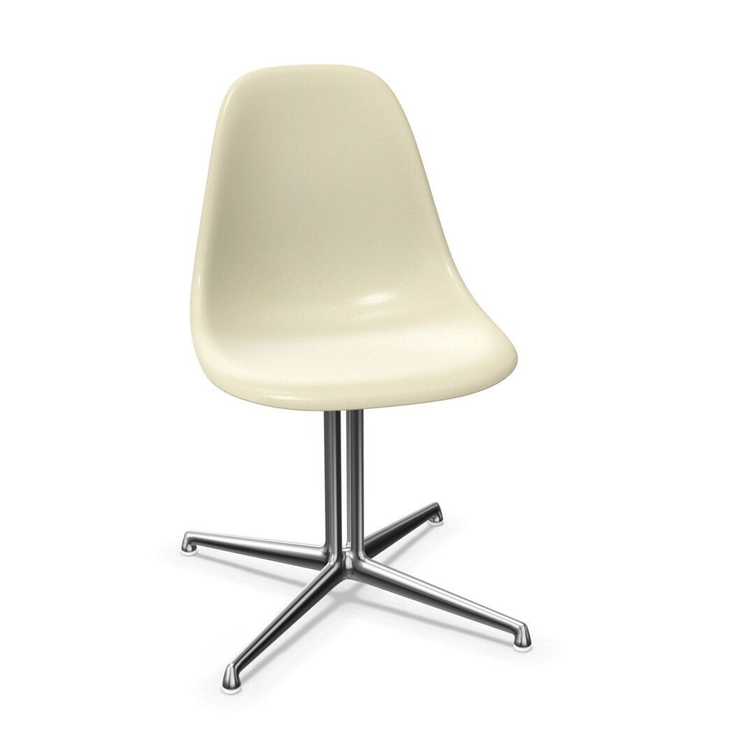 Vitra Eames Fiberglas Side Chair DSL von Vitra 01 Parchment, Aluminium poliert 03, Gleiter weiss für Teppichboden 14