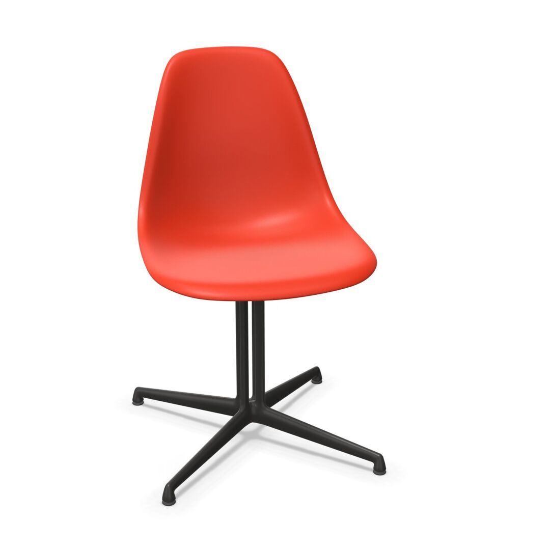 Vitra Eames Plastic Side Chair DSL von Vitra 03 Poppy Red RE, Basic Dark 30 pulverbeschichtet (glatt), Filzgleiter basic dark für Hartboden 05