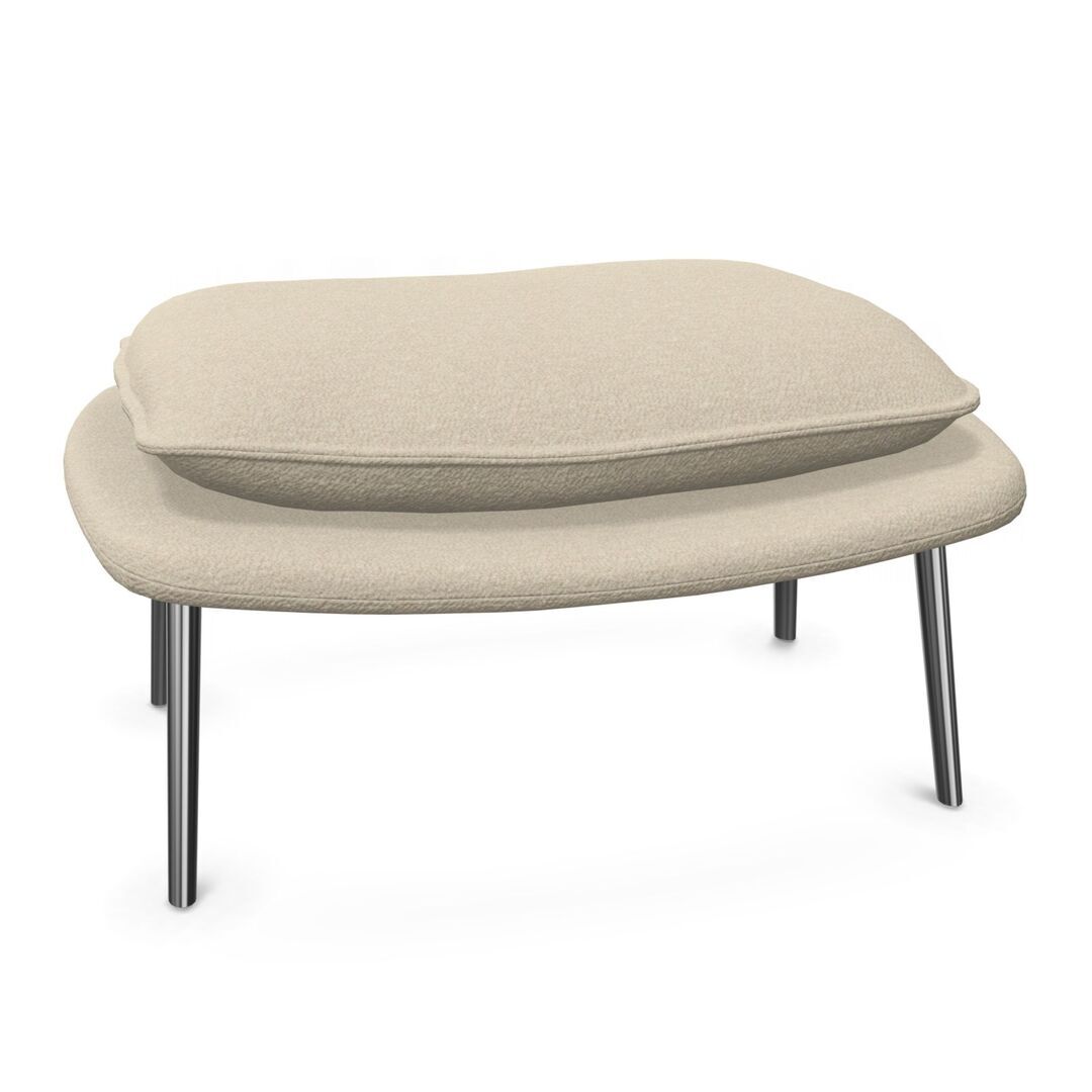Vitra Slow Chair Ottoman in Stoff von Vitra Flocca beige, Aluminiumguss poliert 