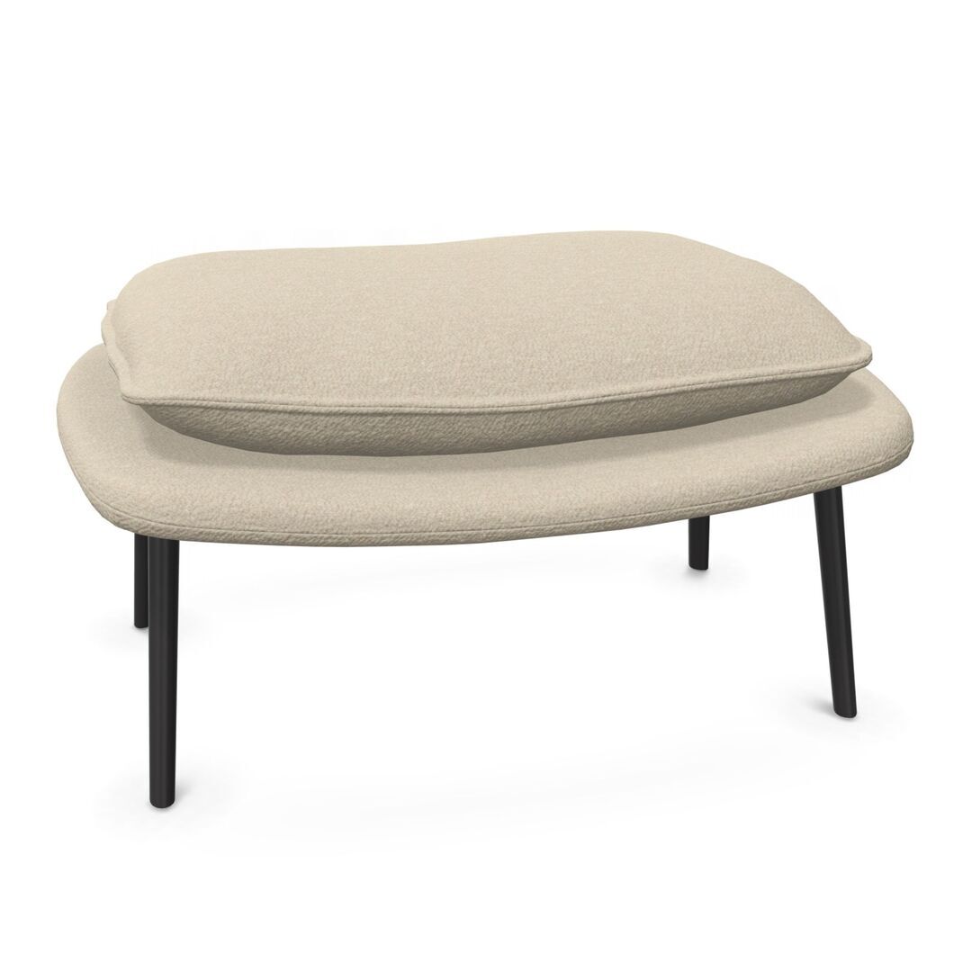 Vitra Slow Chair Ottoman in Stoff von Vitra Flocca beige, Aluminiumguss pulverbeschichtet tiefschwarz