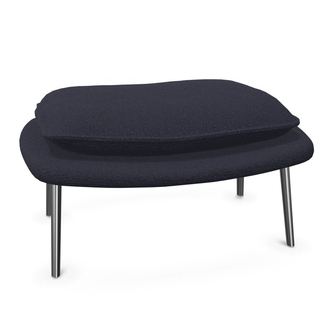 Vitra Slow Chair Ottoman in Stoff von Vitra Flocca dunkelblau, Aluminiumguss poliert 