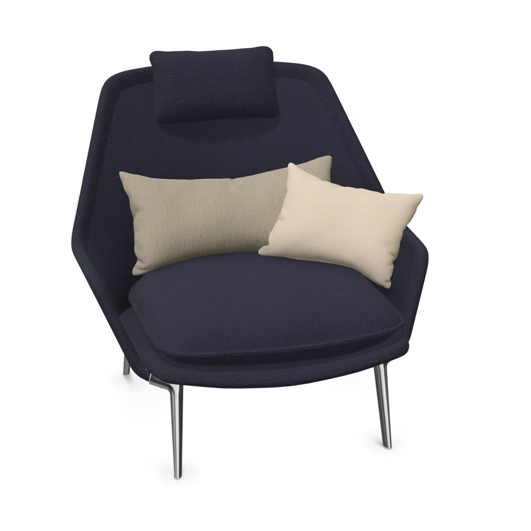 Vitra Slow Chair in Stoff von Vitra Flocca dunkelblau, Aluminiumguss poliert 