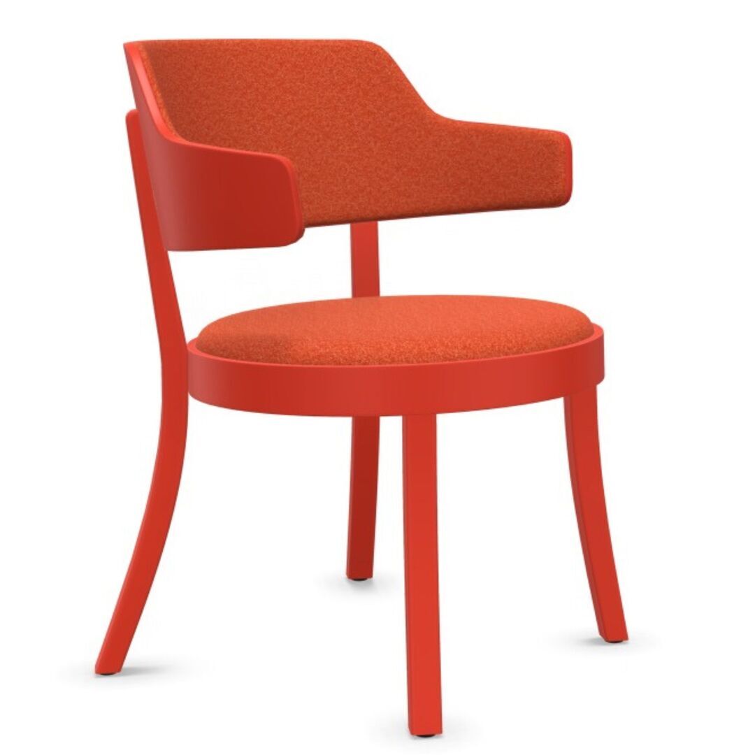Horgenglarus Pop-Up Seley Lounge Monochrom mit Sitz- und Rückenpolster von horgenglarus Kunststoffgleiter, Buche Knallrot Antikmatt BD460AM - Rohi Cento Coral