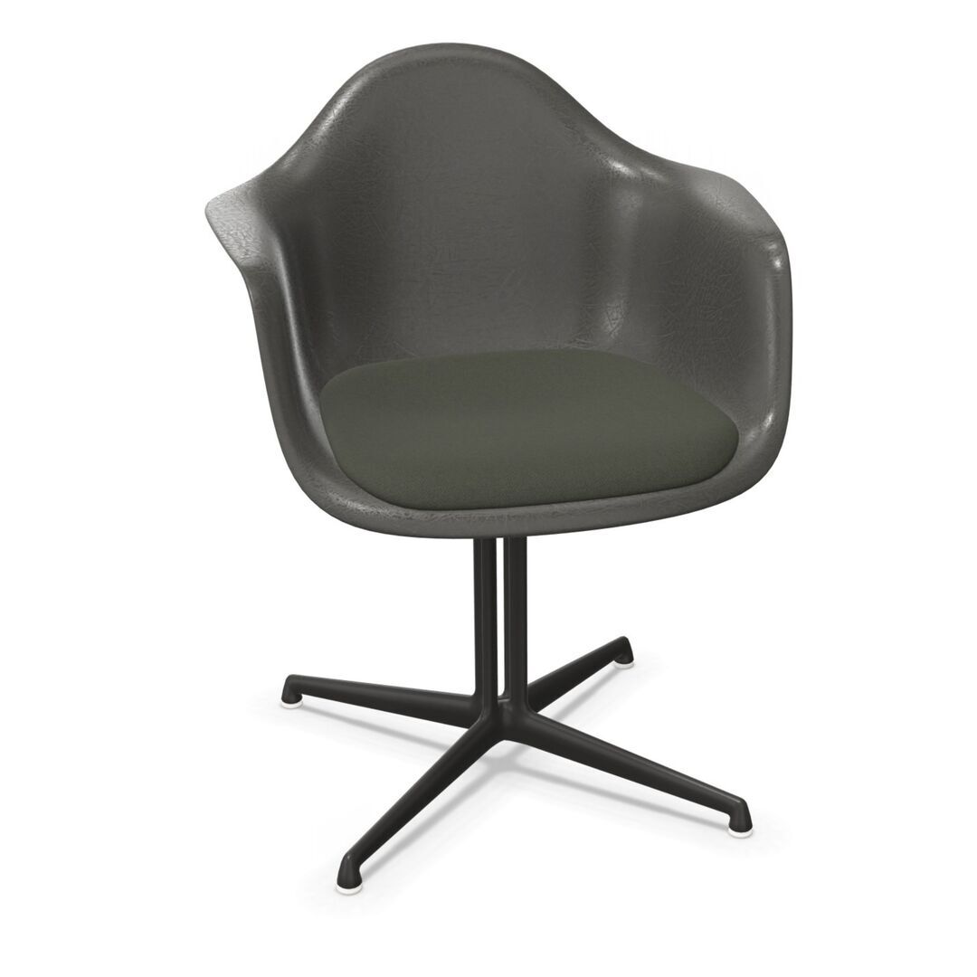 Vitra Eames Fiberglas Armchair DAL mit Sitzpolster von Vitra 04 Elephant Hide Grey, Nero-Forest 77 - Hopsak, Basic Dark 30 pulverbeschichtet (glatt), Gleiter weiss für Teppichboden 14