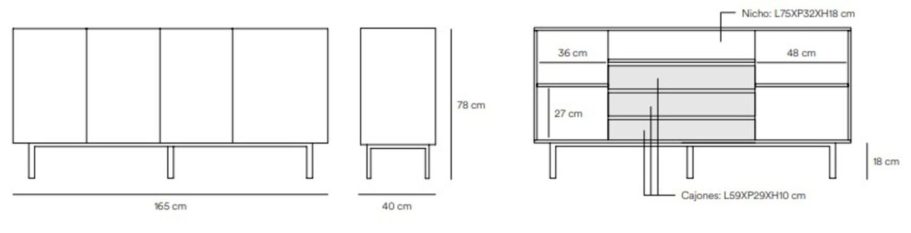 Teulat Arista Sideboard 165cm - Abmessungen