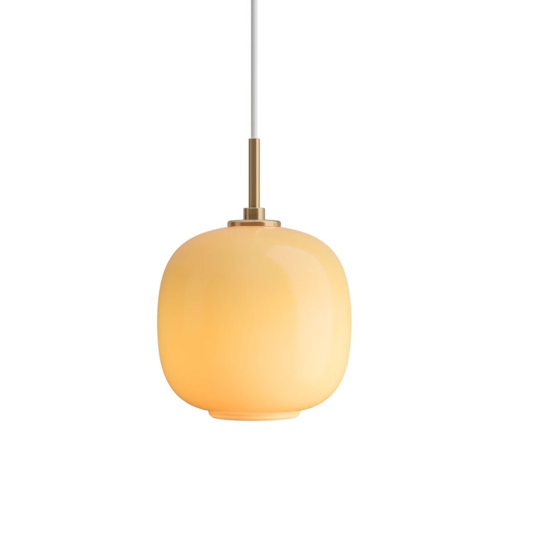 Louis Poulsen Pendelleuchte VL 45 Radiohus von Louis Poulsen Brass / Glossy Amber glass, Ø: 175 cm 