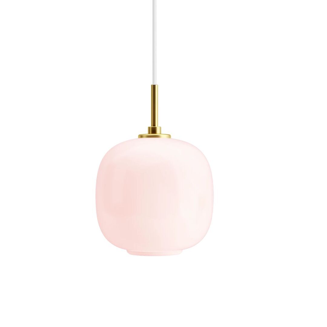 Louis Poulsen Pendelleuchte VL 45 Radiohus von Louis Poulsen Brass / Glossy Pale Rose Glass, Ø: 175 cm 