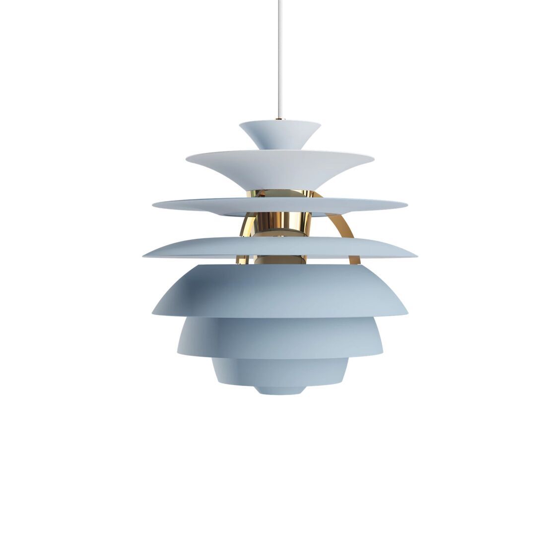 Louis Poulsen Pendelleuchte 'PH Snowball' Ø: 40 cm, E 27, Dusty Blue / Brass Metallised