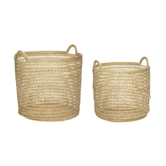 Huebsch Korb m Griffen Rattan natur 2er Set