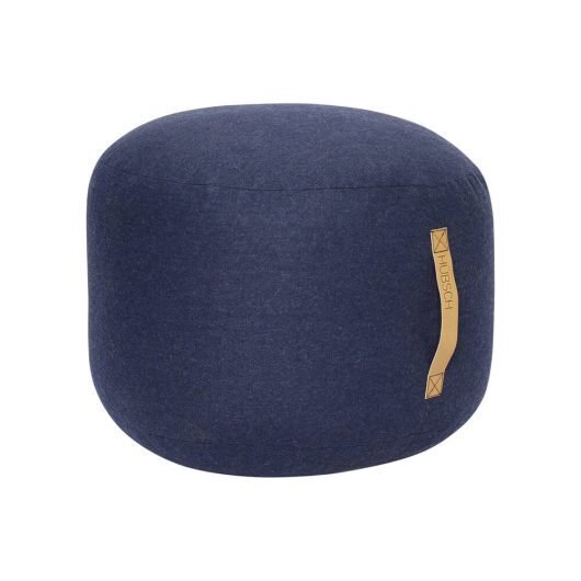 Huebsch Pouf m Lederhenkel Wolle blau - ø50 cm