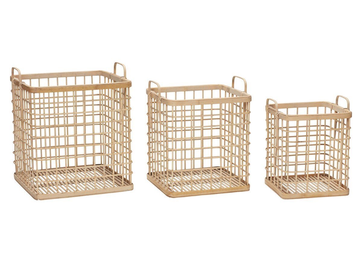Huebsch Korb M Griffe Viereckig Bambus 3Er Set - Natur