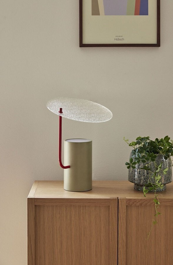 Huebsch Disc Table Lamp Khaki/Red/Textured