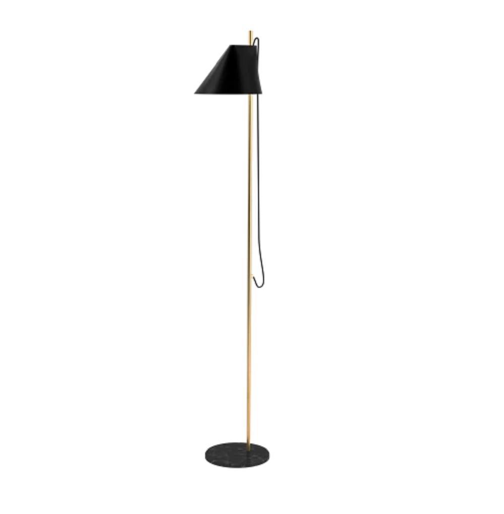 Louis Poulsen Yuh LED Stehleuchte: Messing Schwarz - Marmorfuss Schwarz