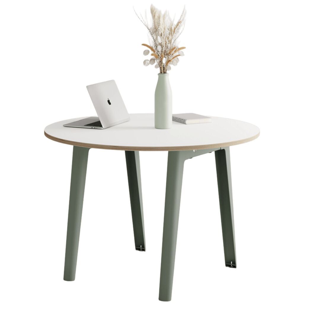 TIPTOE New modern round table - White laminate Eukalyptusgrau